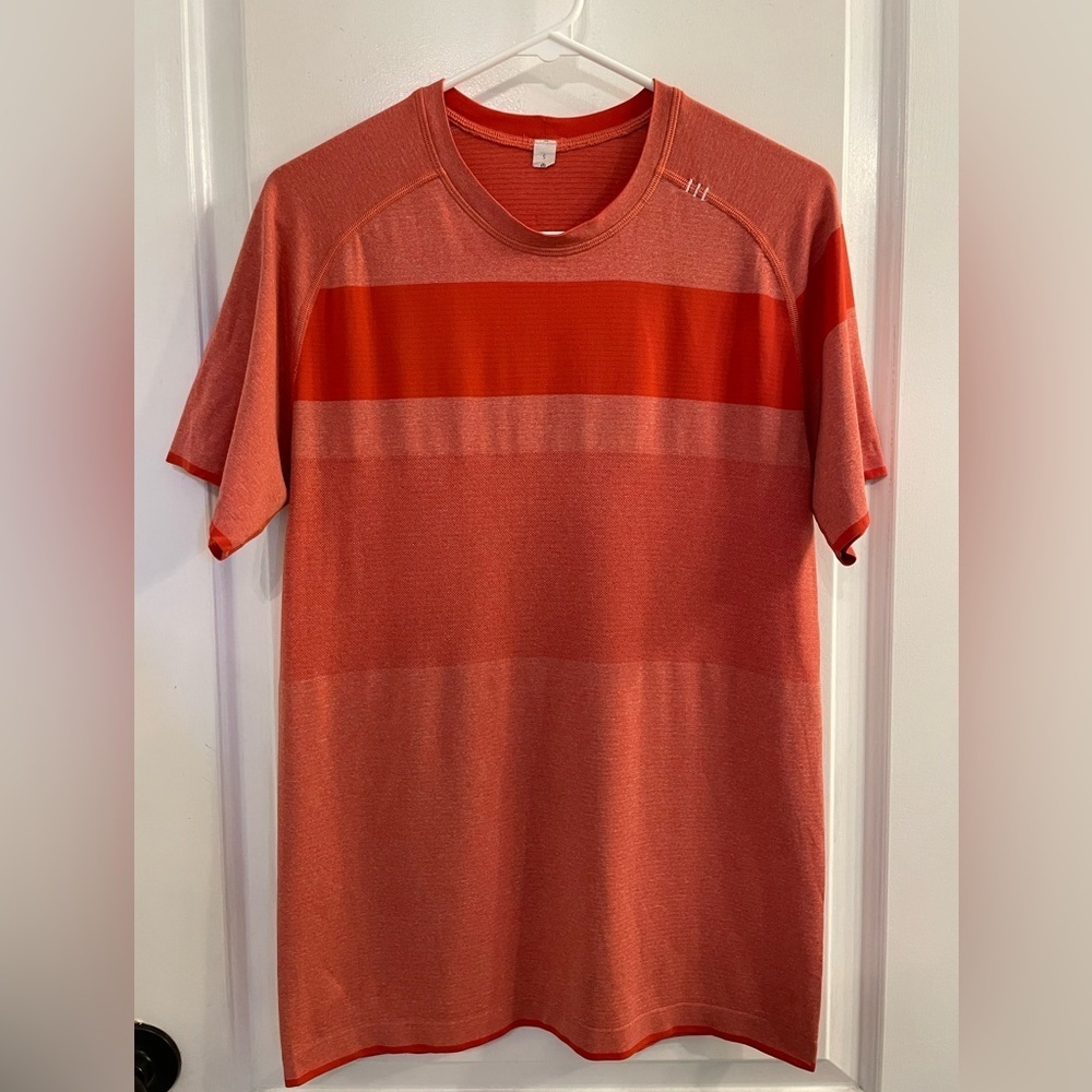 Lululemon Metal Vent Tech Short Sleeve Orange Red Stripe